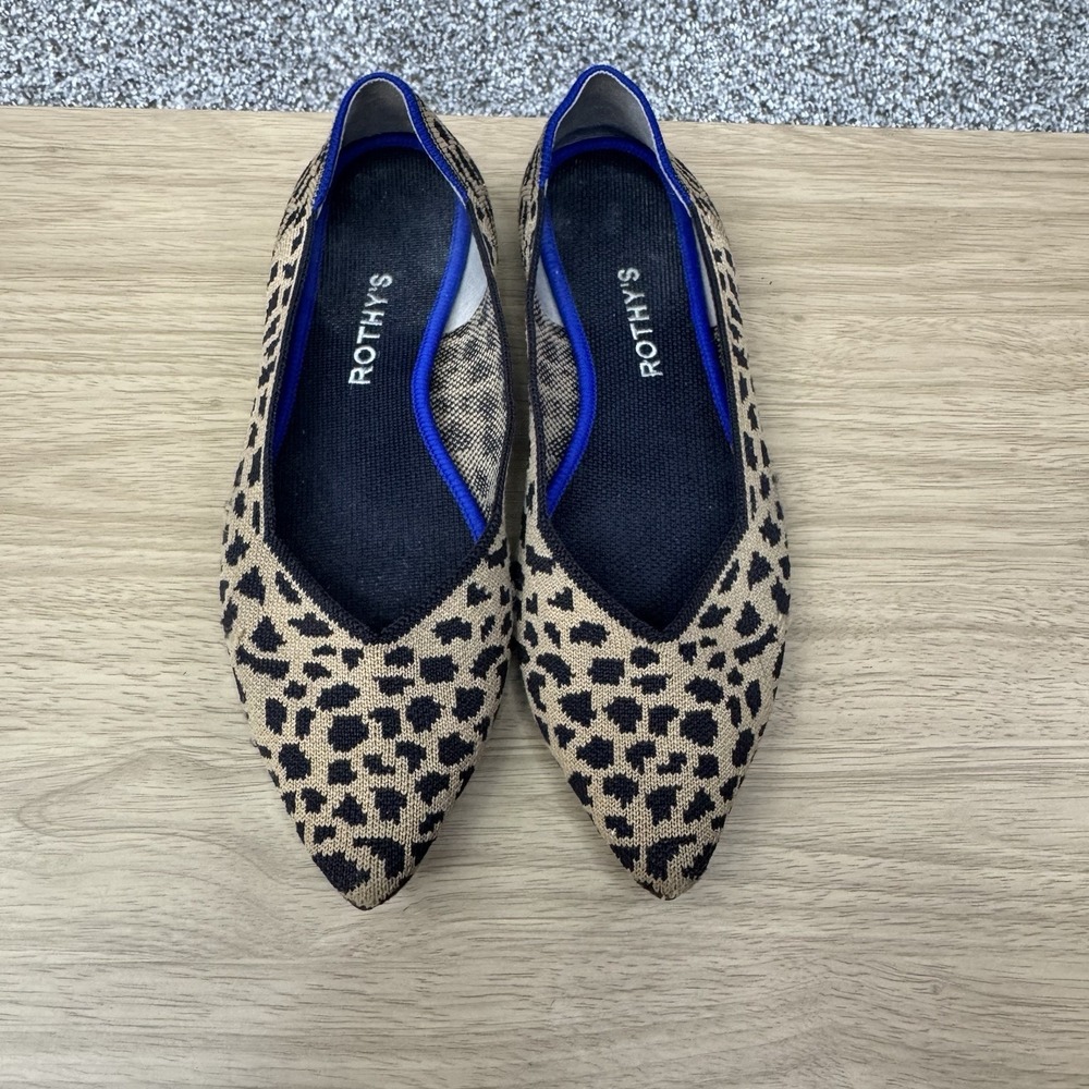 Rothys The Point Flats Women's‎ 9 Leopard Cheetah Big Cat Print Tan Black Brown - Picture 4 of 16